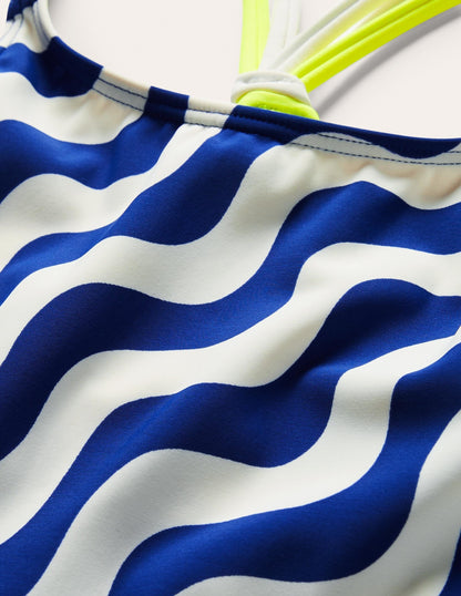 Patterned Tankini Top-Ivory/Blue Wave