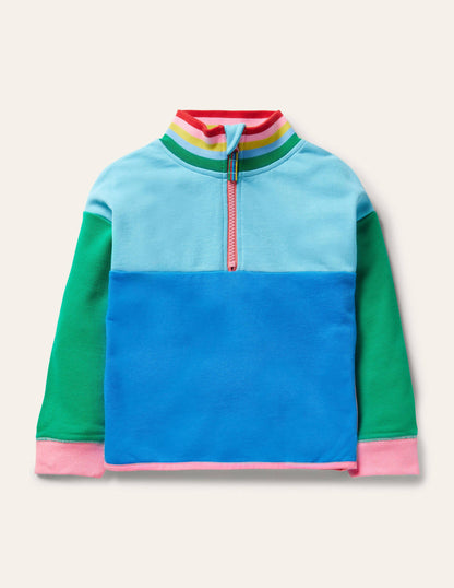 Colourblock Half-zip Top-Aqua Blue-1