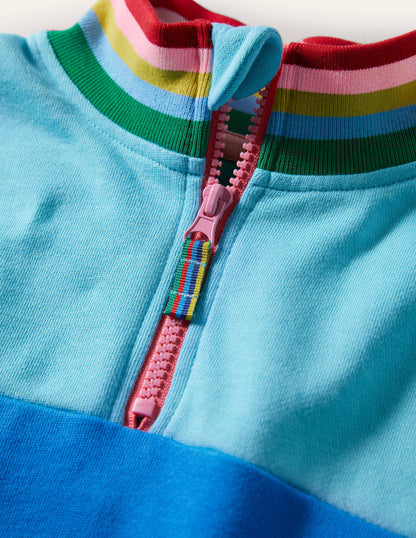Colourblock Half-zip Top-Aqua Blue-3