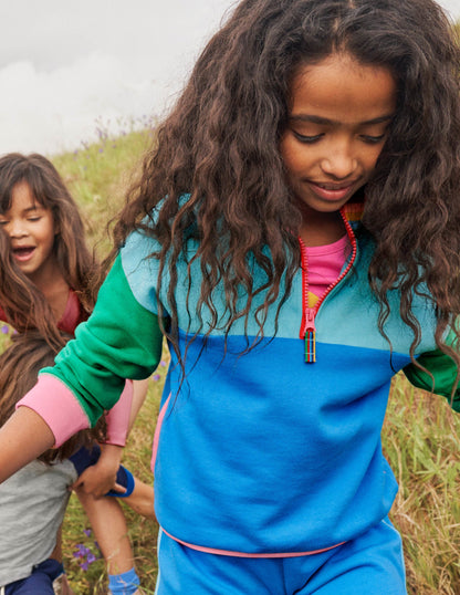 Colourblock Half-zip Top-Aqua Blue-4