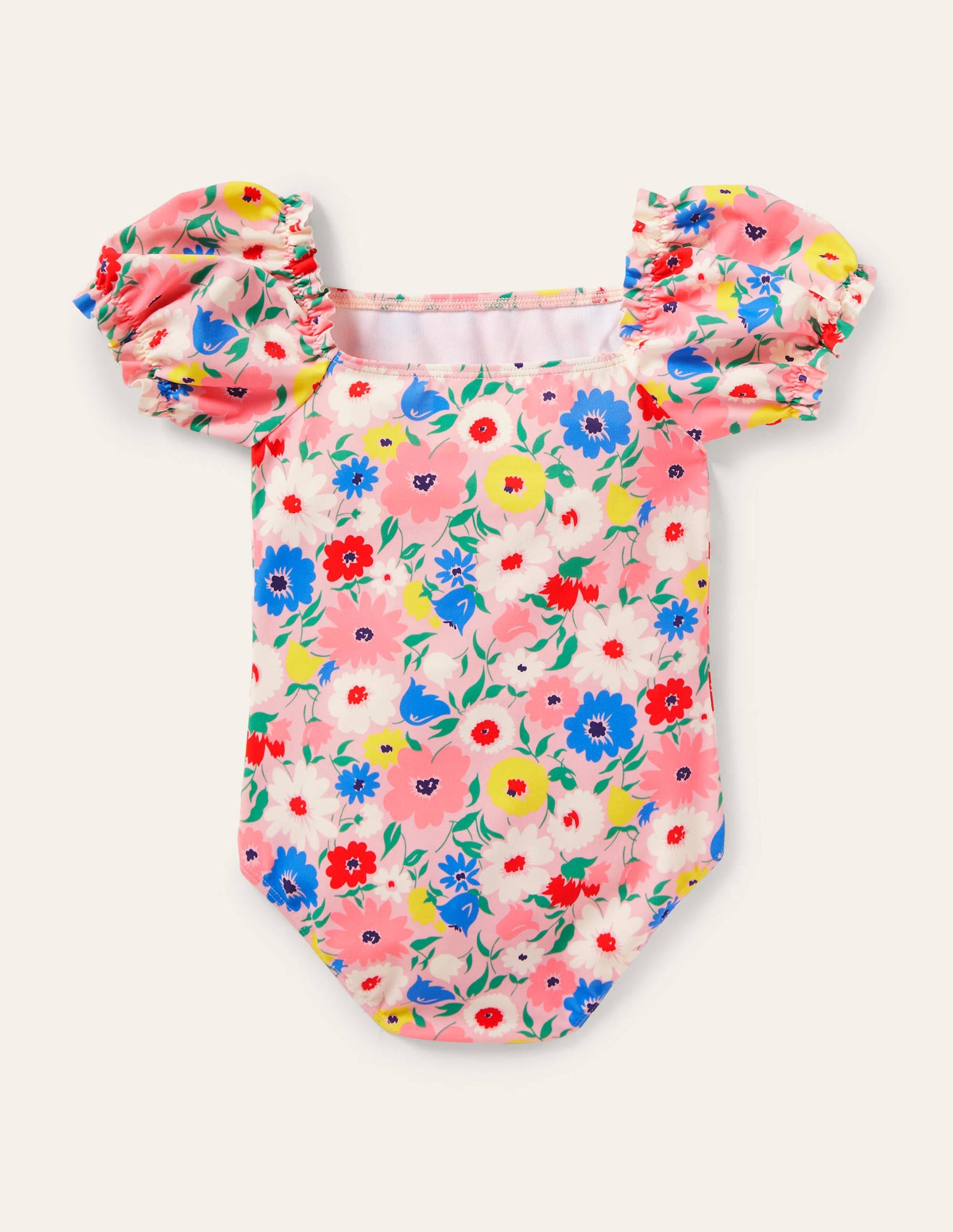 Puff Sleeve Printed Swimsuit-Boto Pink Floral-1
