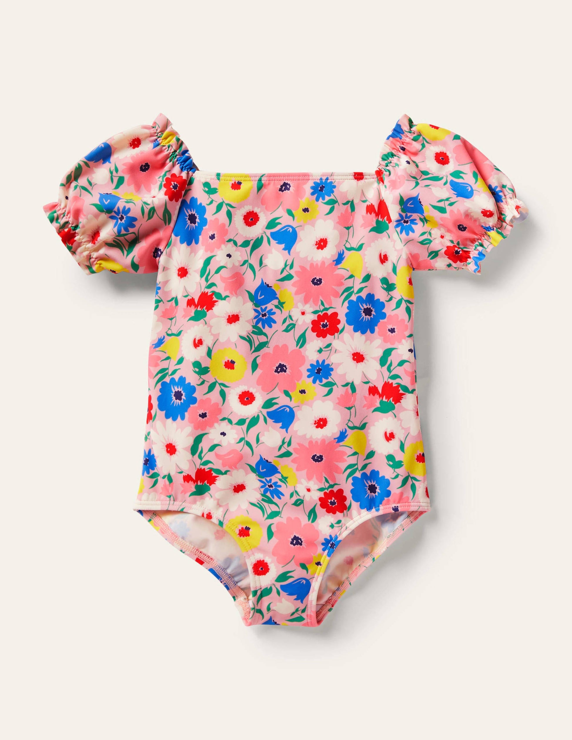 Puff Sleeve Printed Swimsuit-Boto Pink Floral-2