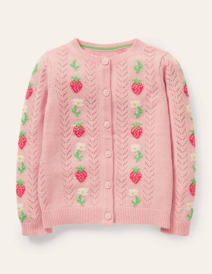 Cosy Pointelle Cardigan-Provence Pink Strawberries