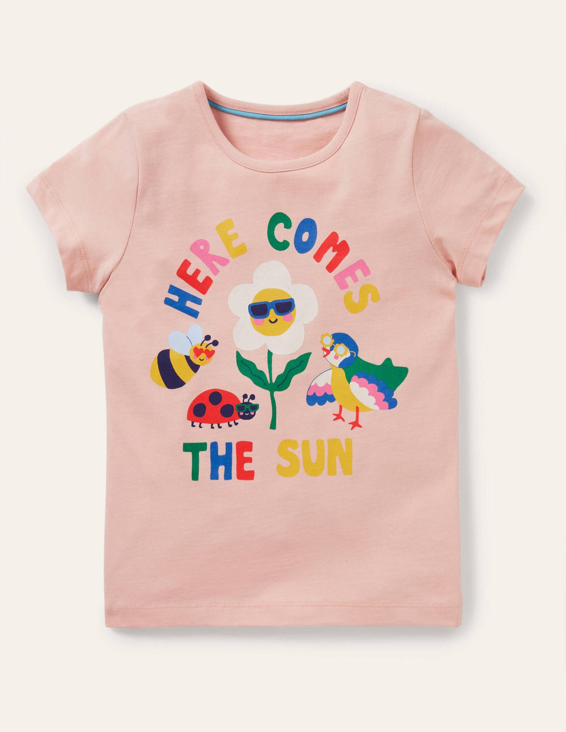 Short-sleeved Printed T-shirt-Pink Here Comes The Sun-1