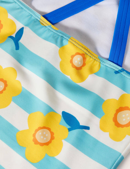 Cross-back Printed Swimsuit-Aqua Blue/ Ivory Daffodil-3