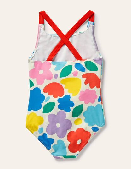 Cross-back Printed Swimsuit-Multi Painted Floral-2