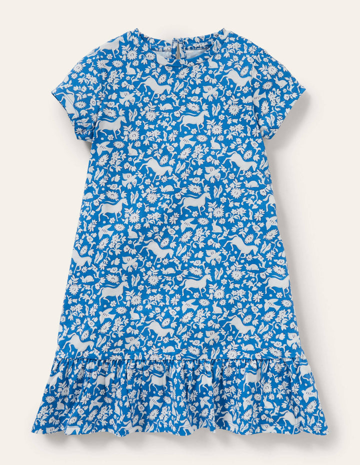 Drop Hem Jersey Dress-Elizabethan Blue Wild Ponies