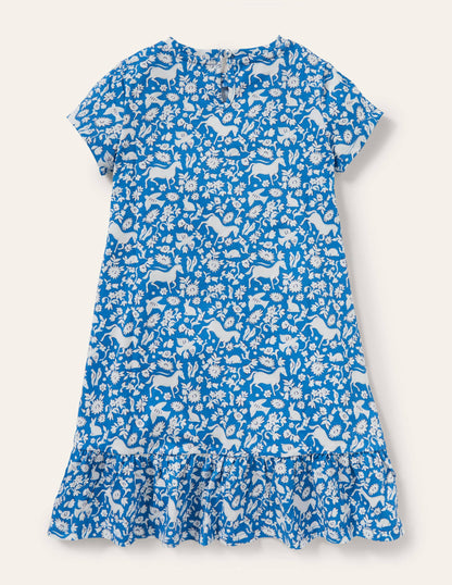 Drop Hem Jersey Dress-Elizabethan Blue Wild Ponies-2