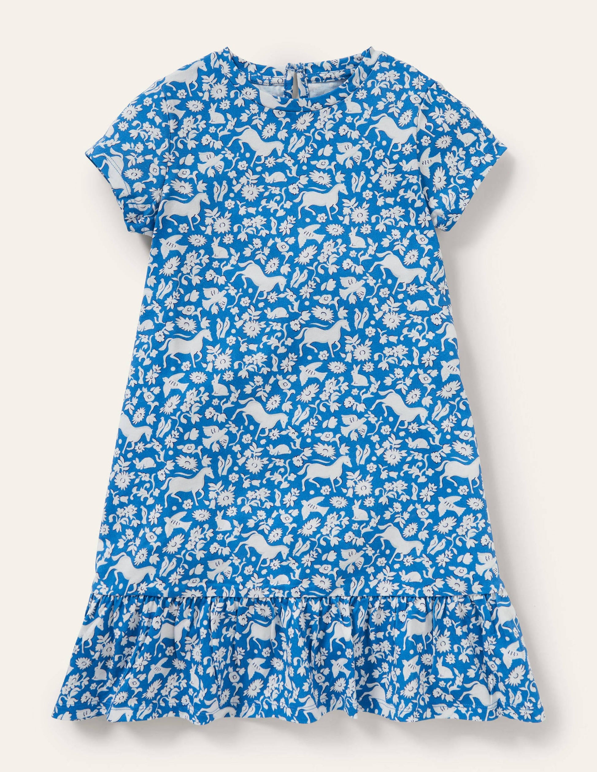 Drop Hem Jersey Dress-Elizabethan Blue Wild Ponies-1