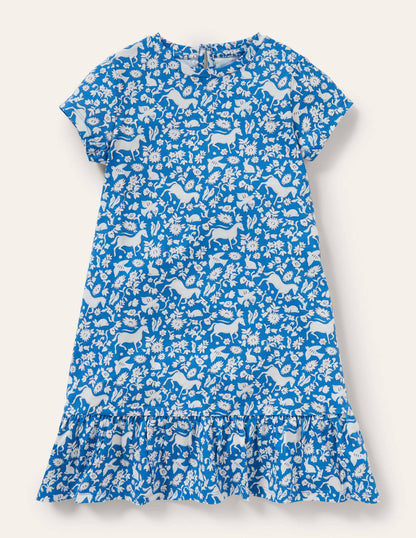 Drop Hem Jersey Dress-Elizabethan Blue Wild Ponies-1