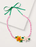Fabric Necklace-Pink Flowers