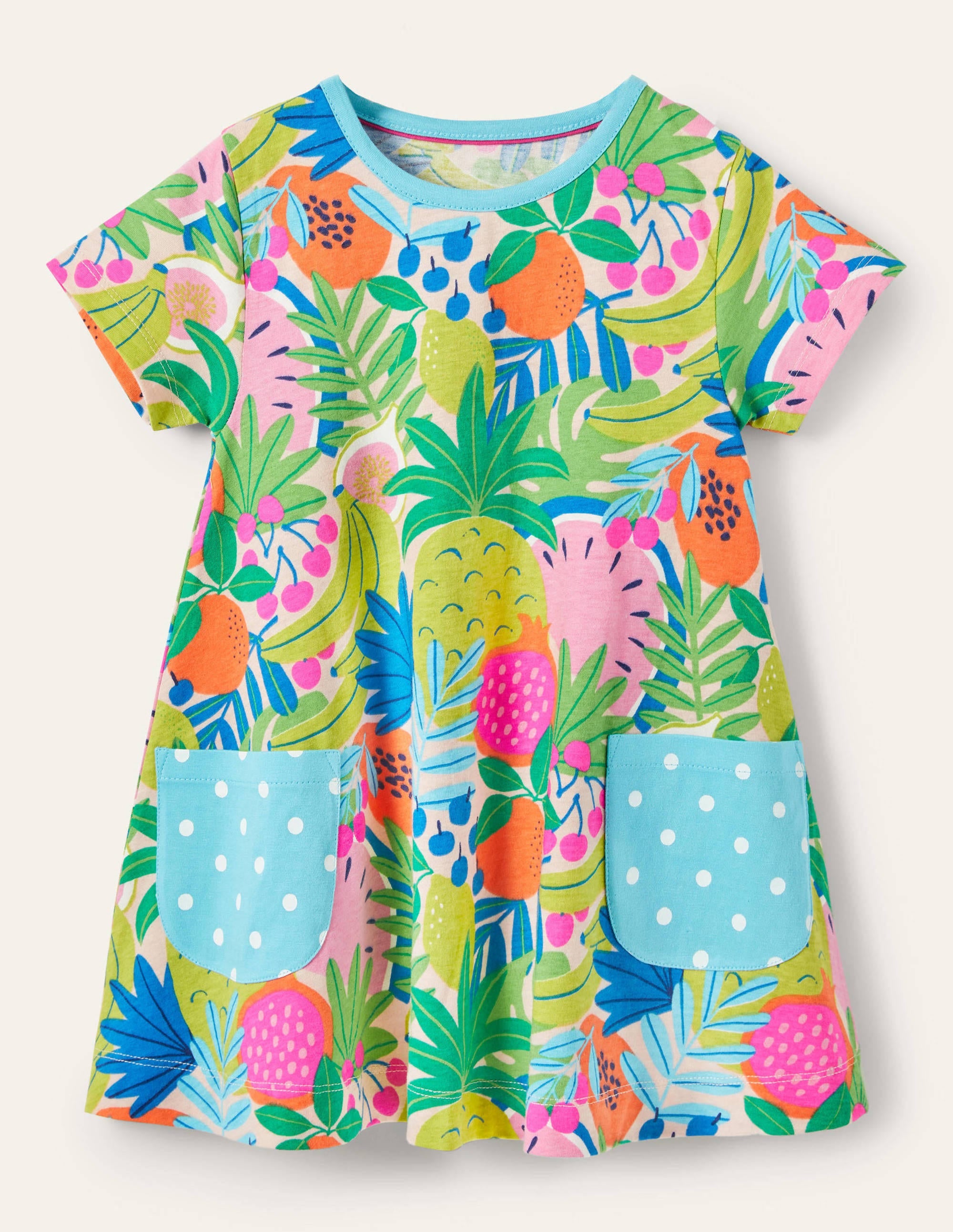 Short-sleeved Printed Tunic-Tickled Pink Tropical Fruit - Image 1