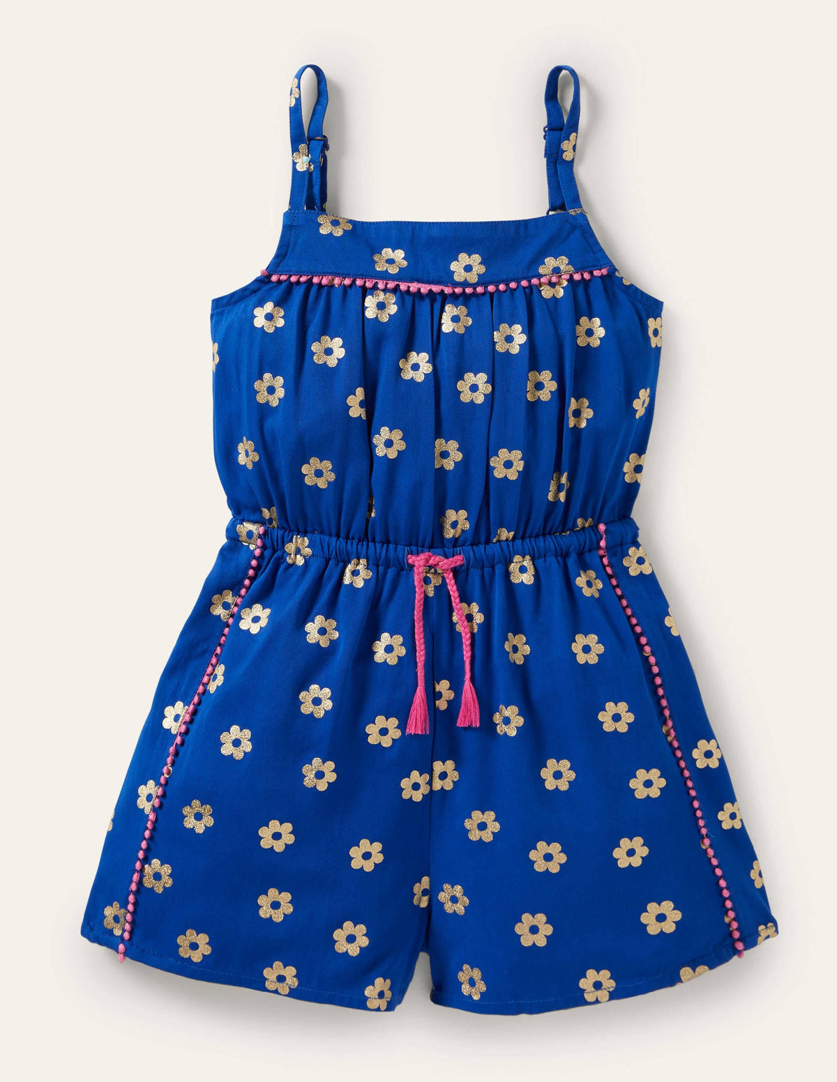 Woven Holiday Playsuit-Blue Wave Foil Daisy-1