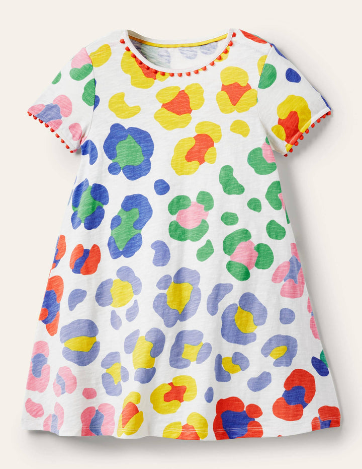 Charlie Pom Jersey Dress-Multi Leopard