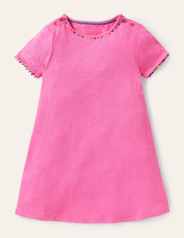 Charlie Pom Jersey Dress-Strawberry Ice Pink