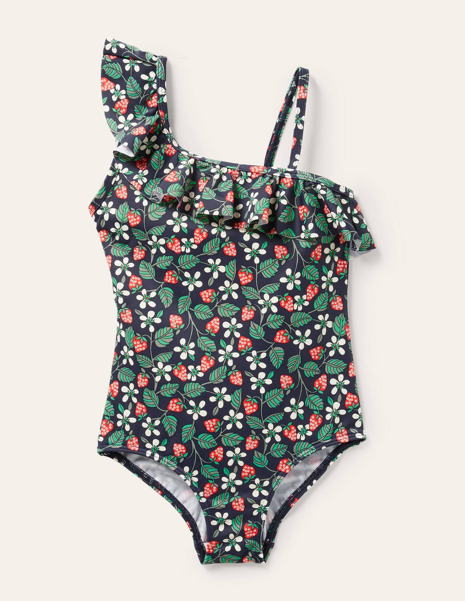 Navy Strawberry Print One Shoulder Swimsuit-Navy Strawberry-1