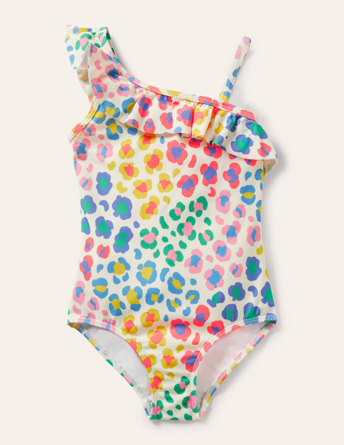 One Shoulder Frill Swimsuit-Multi Leopard Print-1
