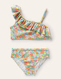 One Shoulder Frilly Bikini-Multi Tropical Flowerbed