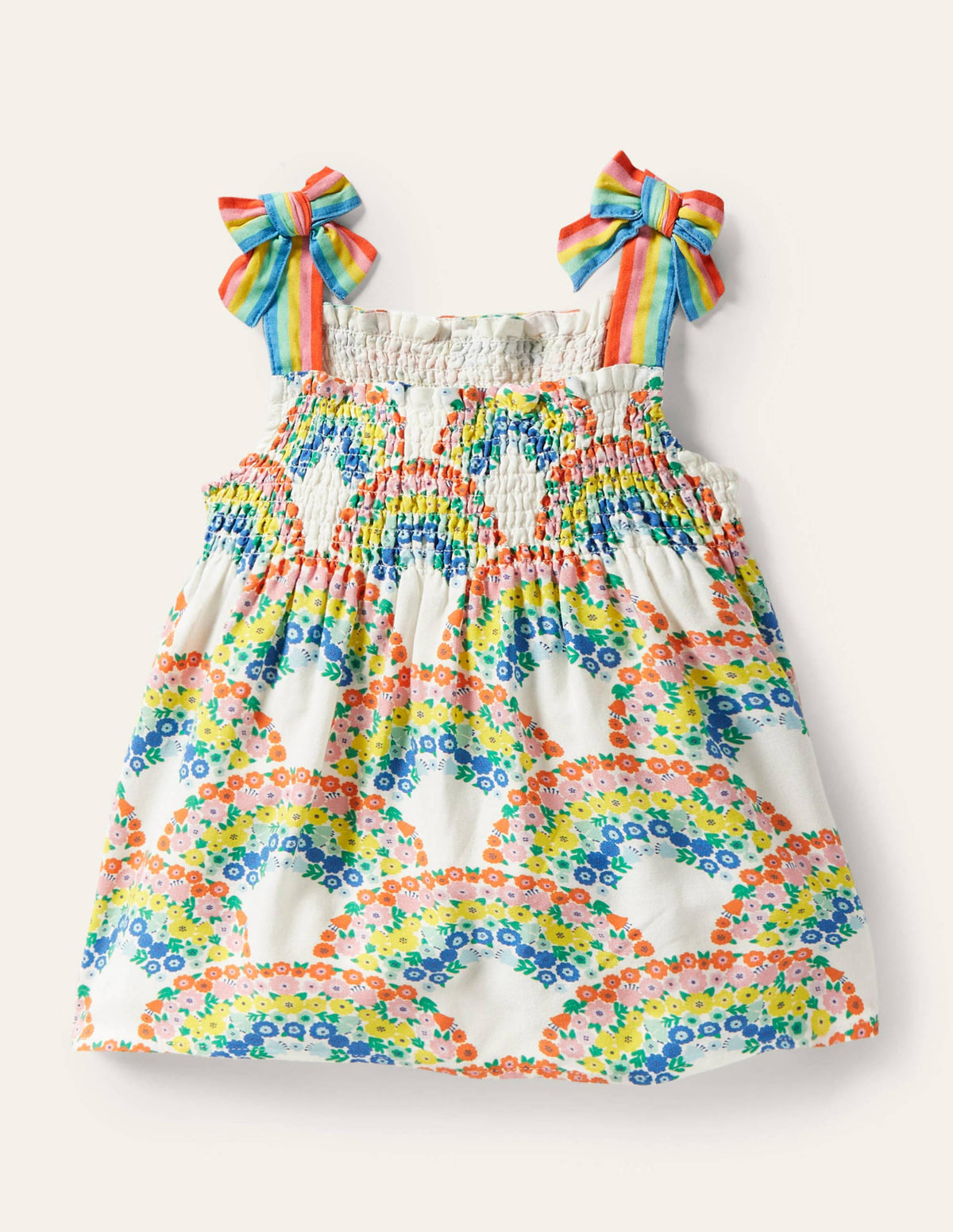 Tie Shoulder Smocked Top-Multi Rainbow Floral - Image 1