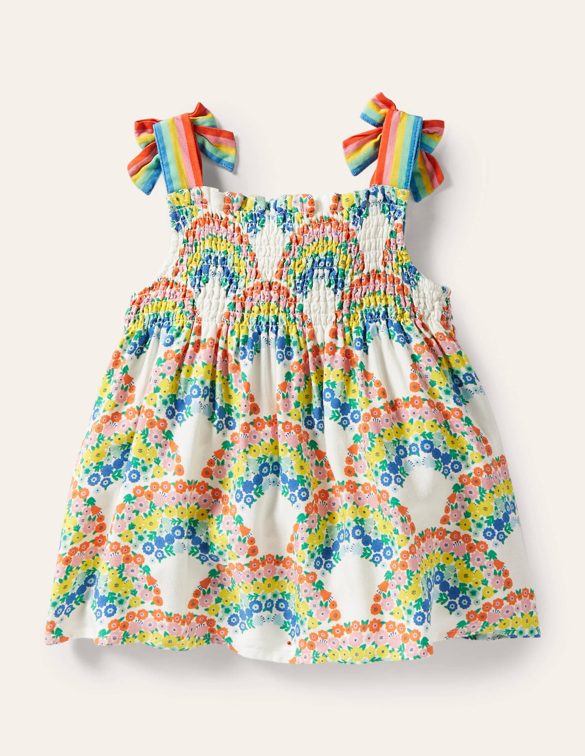 Tie Shoulder Smocked Top-Multi Rainbow Floral - Image 2