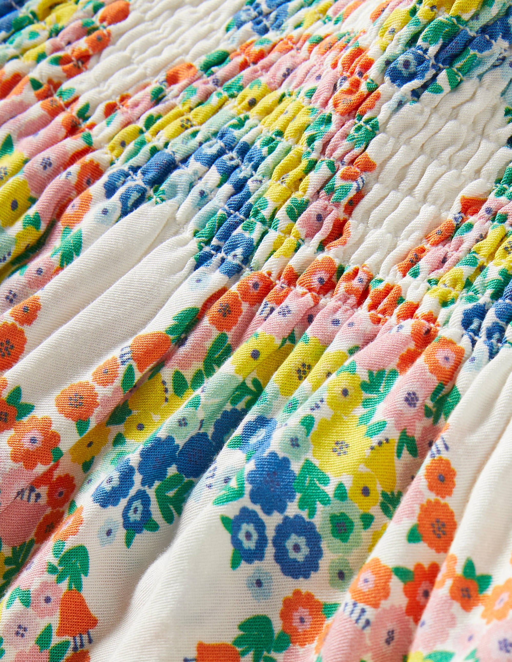 Tie Shoulder Smocked Top-Multi Rainbow Floral - Image 3