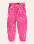 Relaxed Woven Printed Trousers-Pop Pansy Pink Foil Strawberry