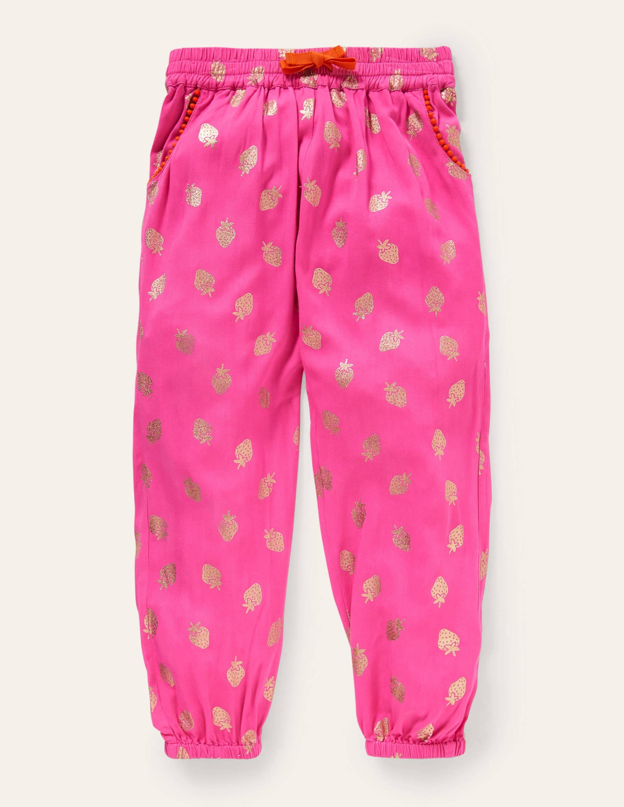 Relaxed Woven Printed Trousers-Pop Pansy Pink Foil Strawberry - Image 1