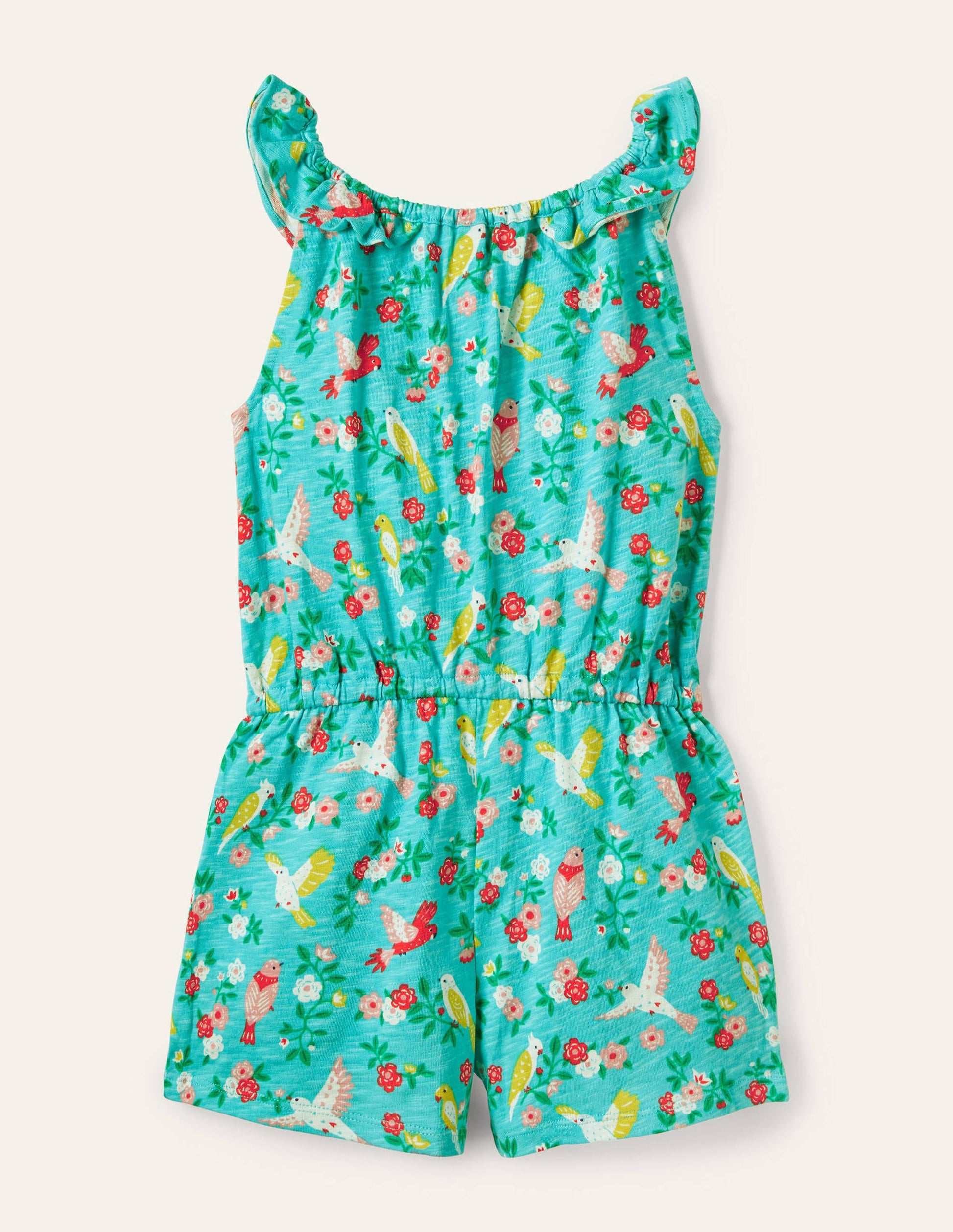 Charlie Pom Jersey Playsuit-Turquoise Tropical Garden-2