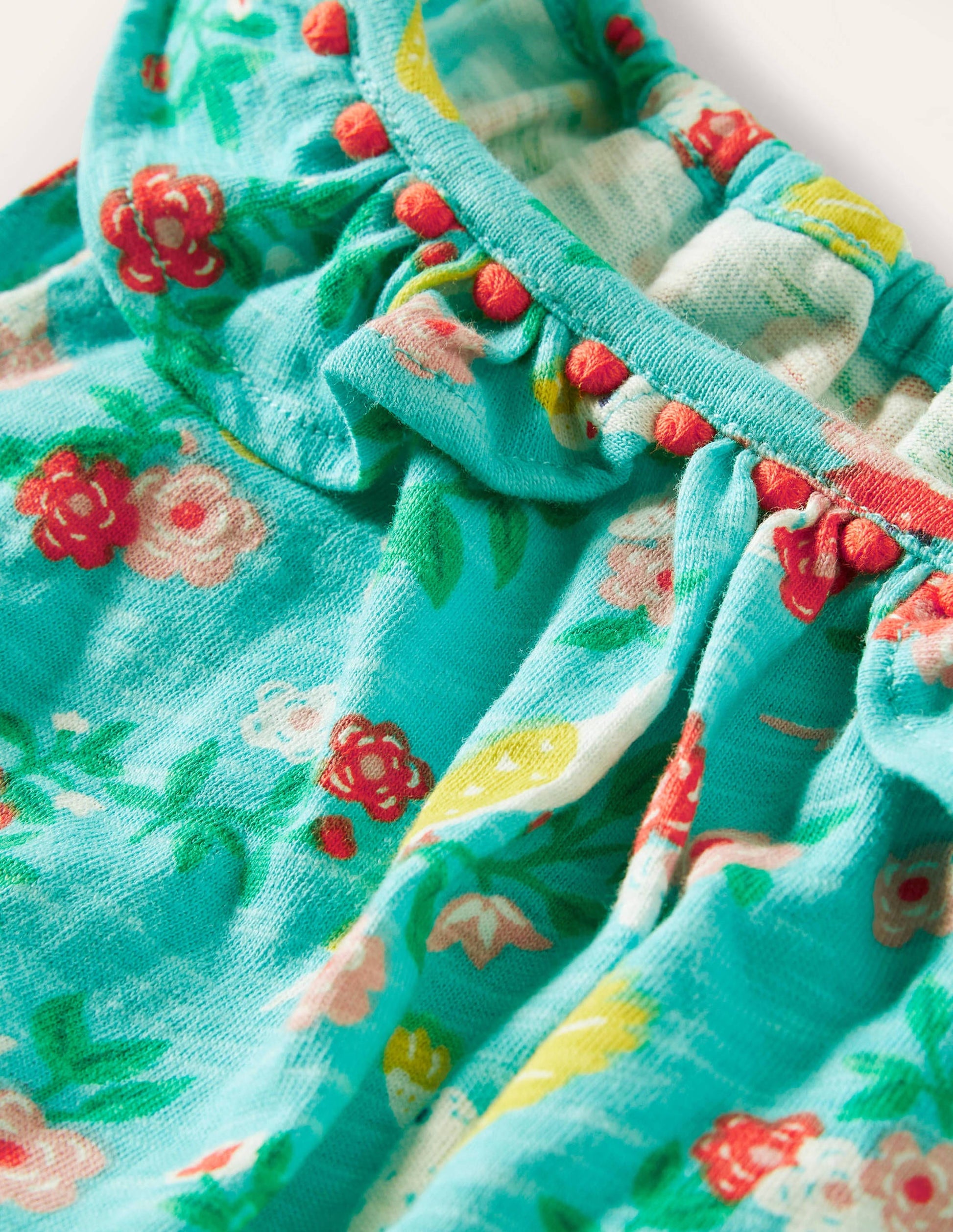 Charlie Pom Jersey Playsuit-Turquoise Tropical Garden-3