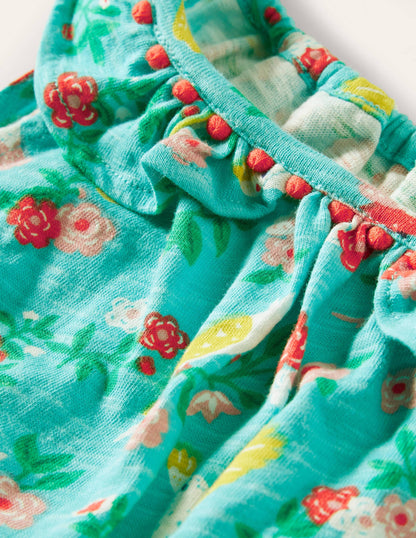 Charlie Pom Jersey Playsuit-Turquoise Tropical Garden-3