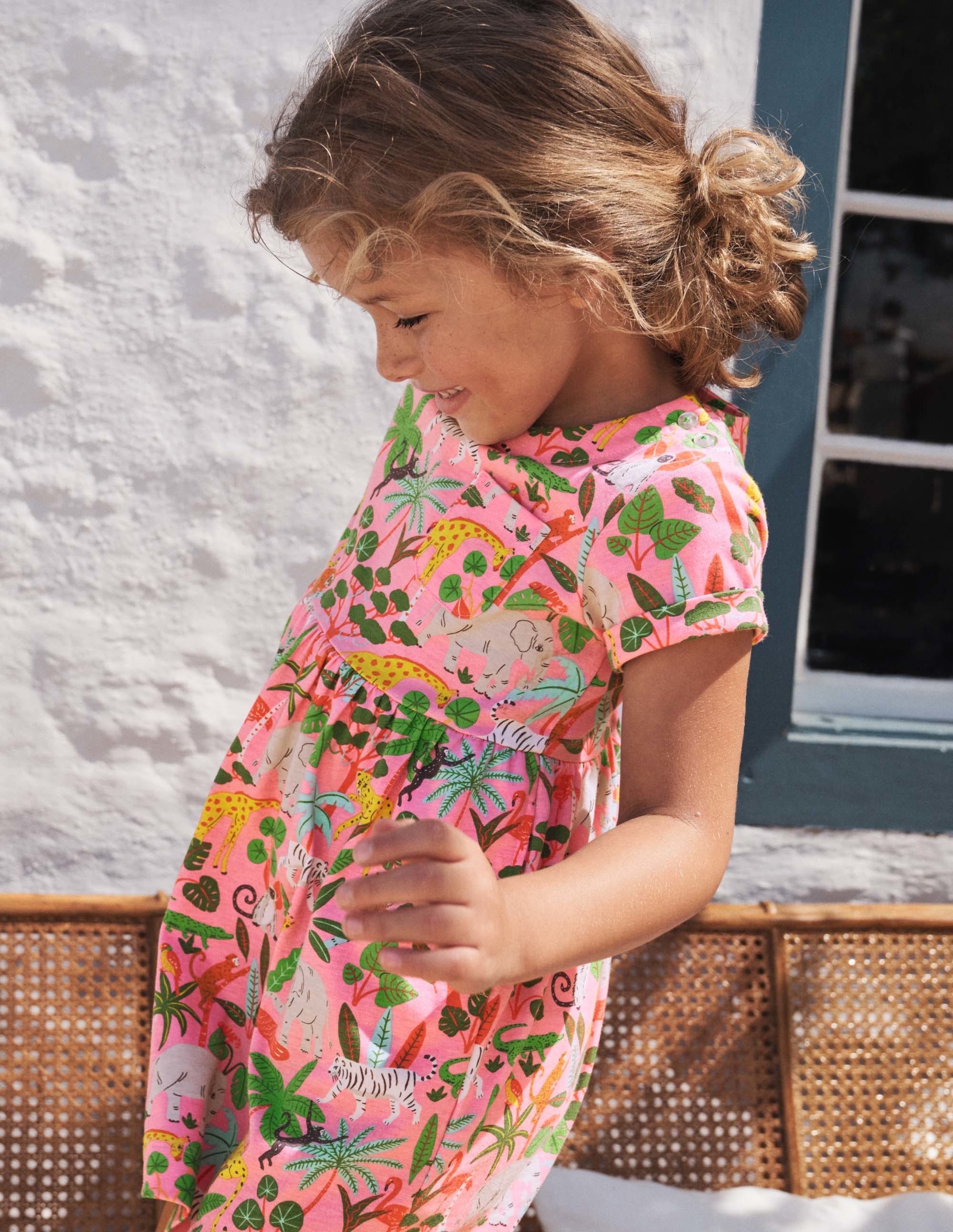 Short Sleeve Fun Jersey Dress-Pink Lemonade Jungle - Image 4