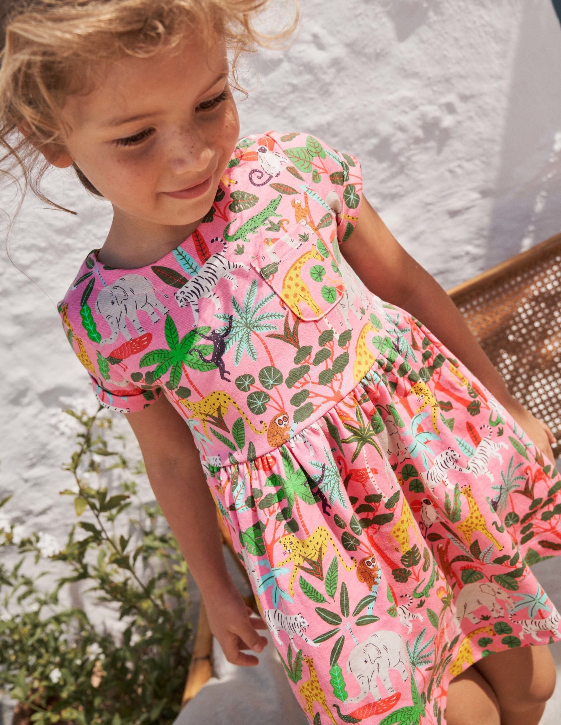 Short Sleeve Fun Jersey Dress-Pink Lemonade Jungle-5