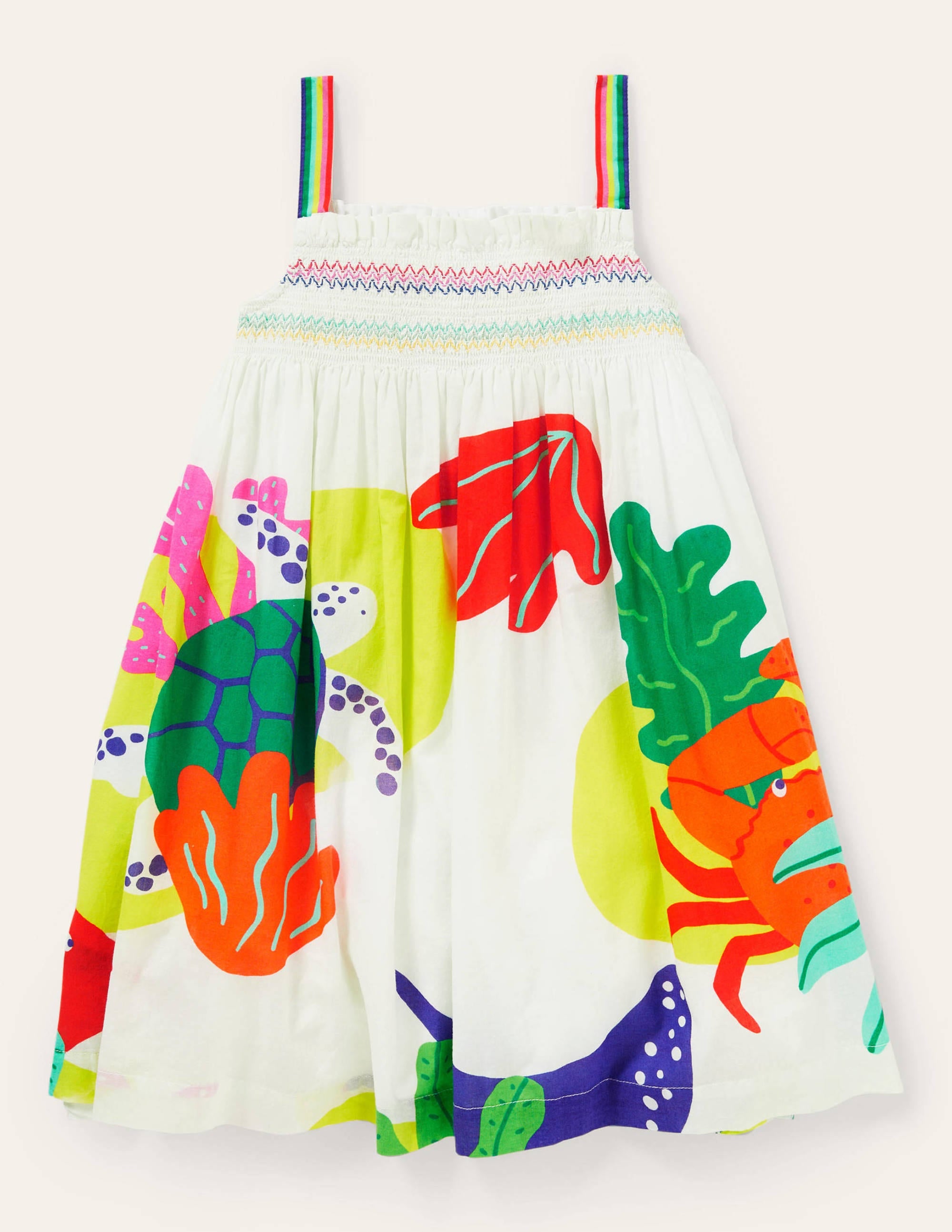 Smocked Sun Dress-Ivory Sealife - Image 1
