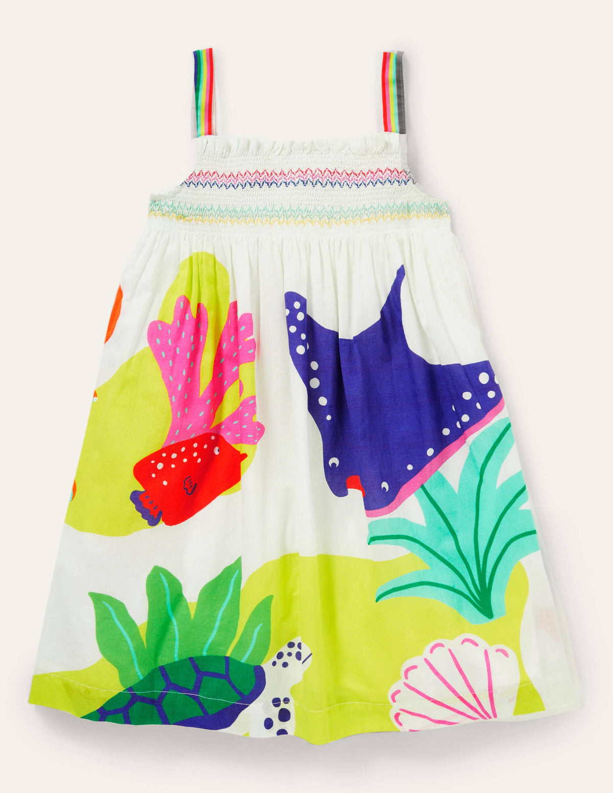 Smocked Sun Dress-Ivory Sealife-2