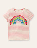 Stripy Logo T-Shirt-Boto Pink/Ivory Rainbow
