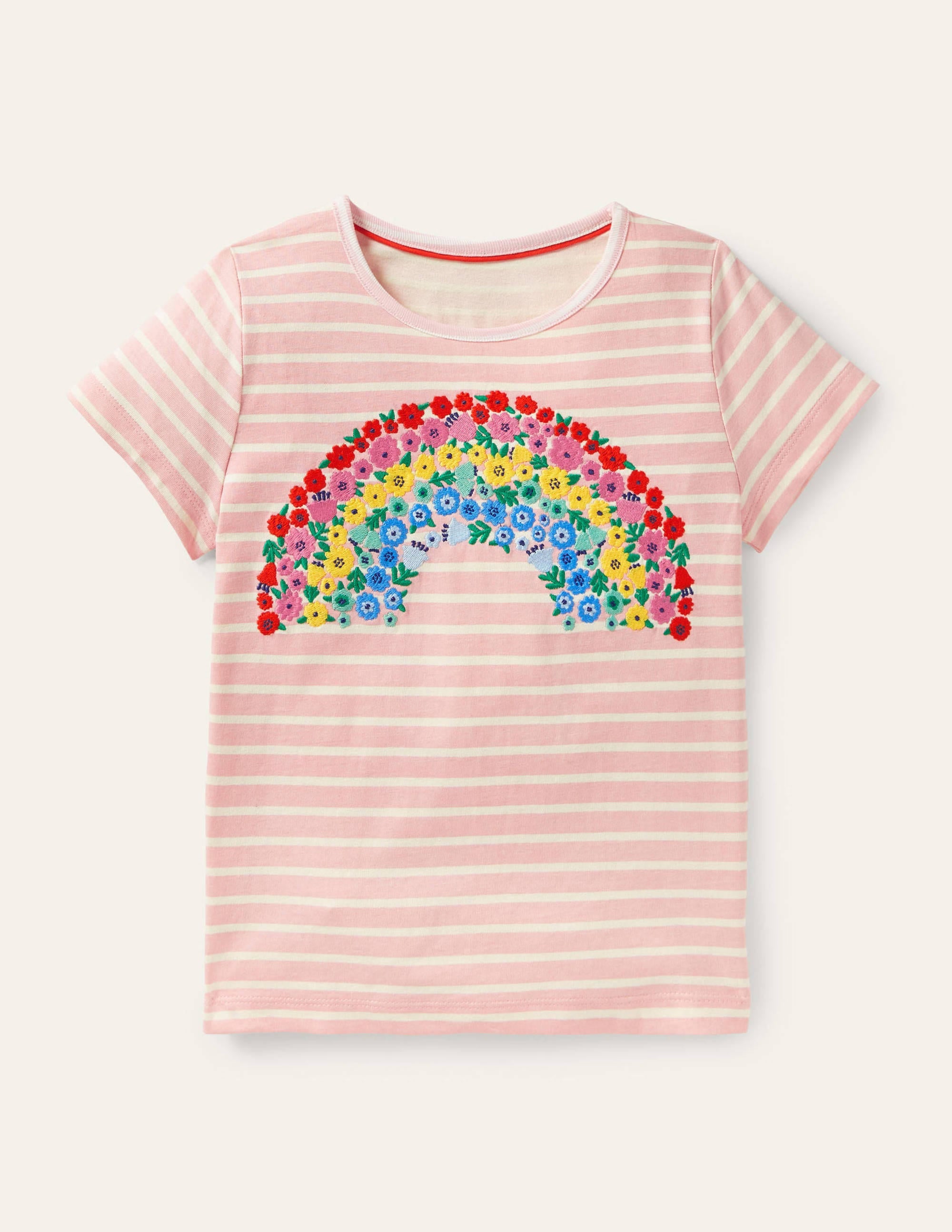 Stripy Logo T-Shirt-Boto Pink/Ivory Rainbow - Image 1