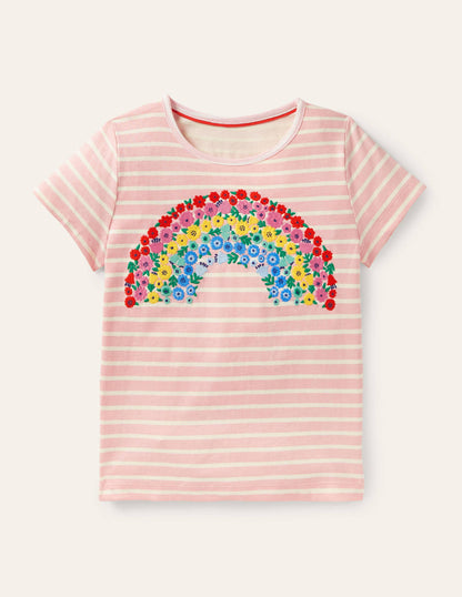 Stripy Logo T-Shirt-Boto Pink/Ivory Rainbow