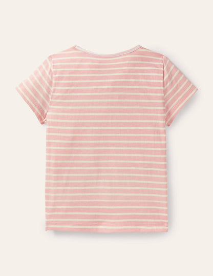 Stripy Logo T-Shirt-Boto Pink/Ivory Rainbow