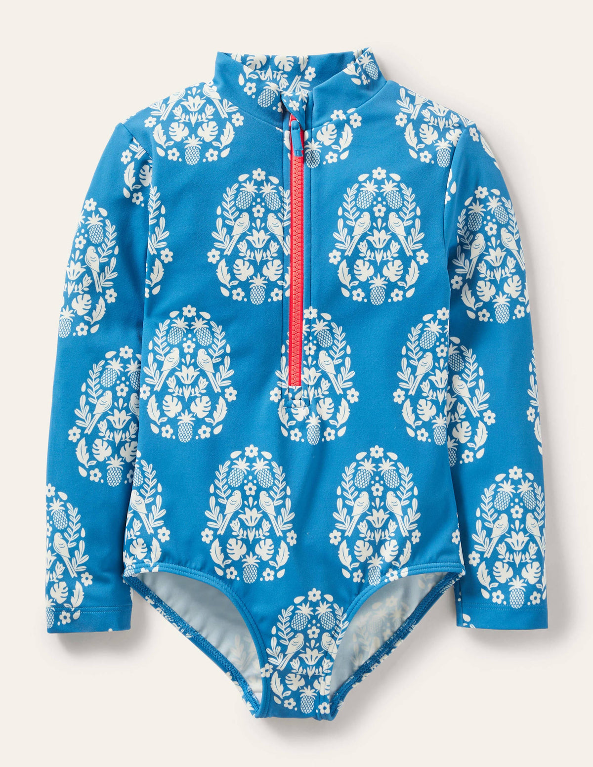 Long-sleeved Swimsuit-Marina Blue Tropical Woodblock - Image 1