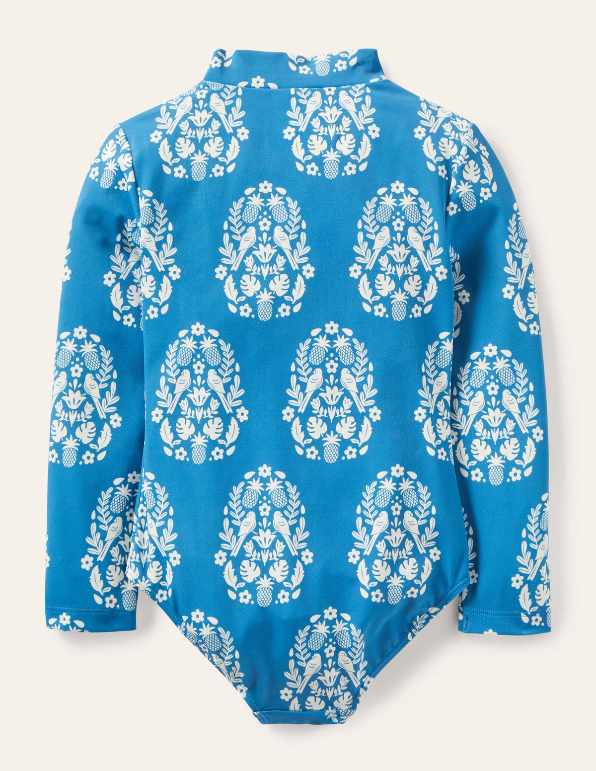 Long-sleeved Swimsuit-Marina Blue Tropical Woodblock-2