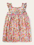 Frill Sleeve Jersey Dress-Multi Tropical Flowerbed