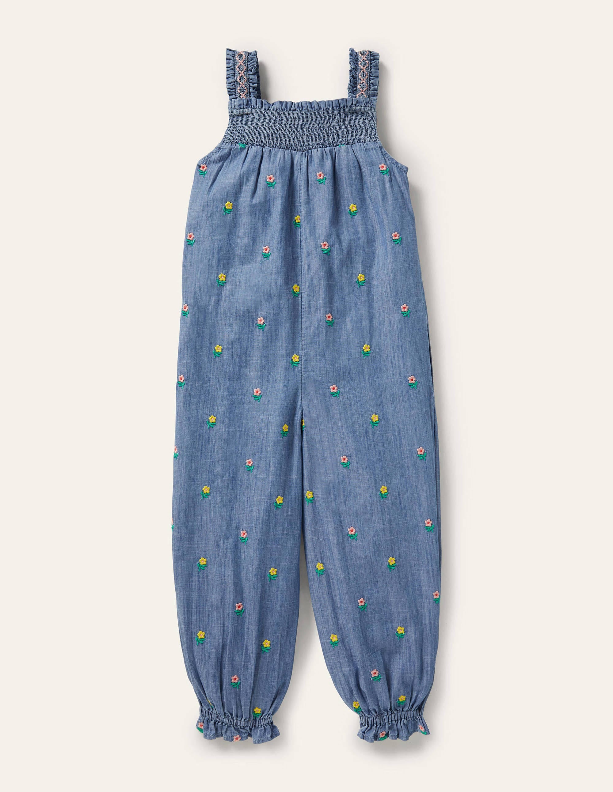 Embroidered Smock Dungarees-Chambray Floral - Image 2