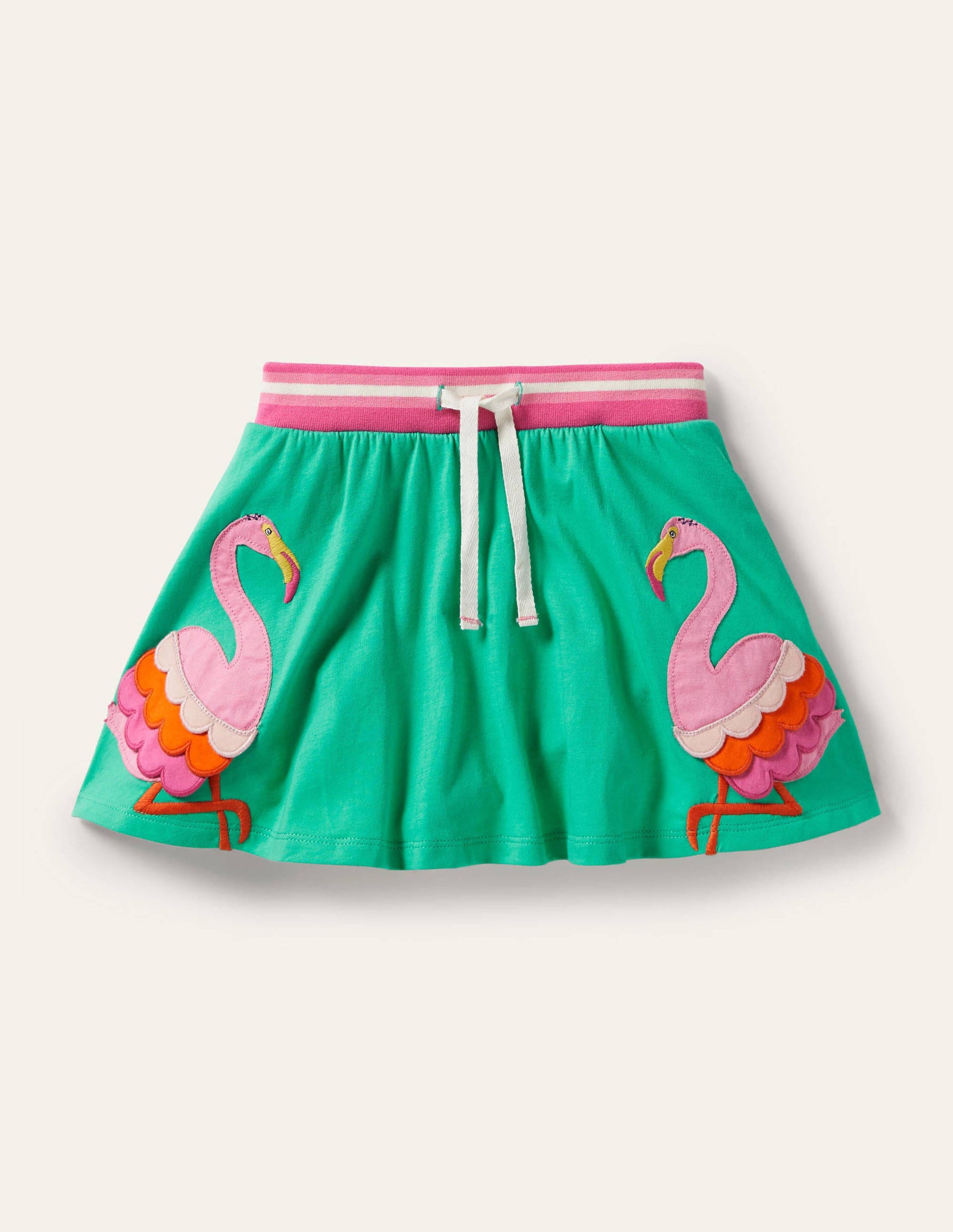 Appliqué Jersey Skort-Tropical Green Flamingo-1