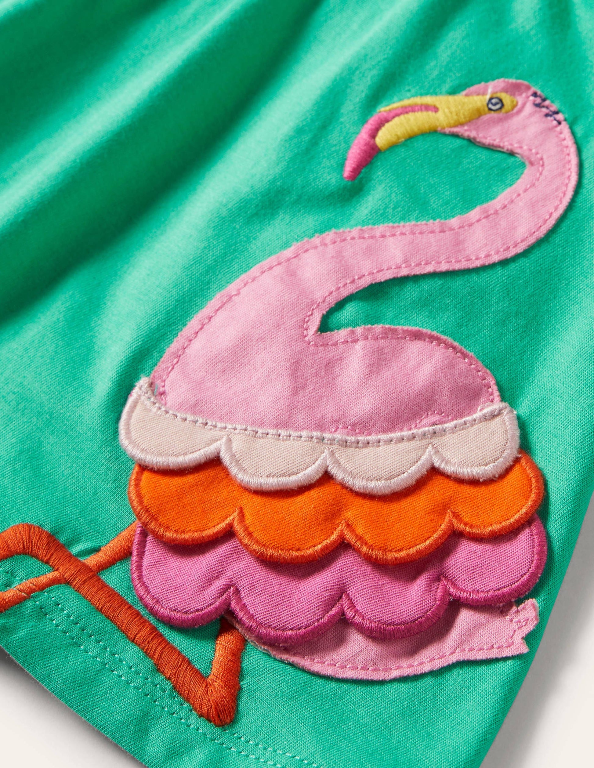 Appliqué Jersey Skort-Tropical Green Flamingo-3