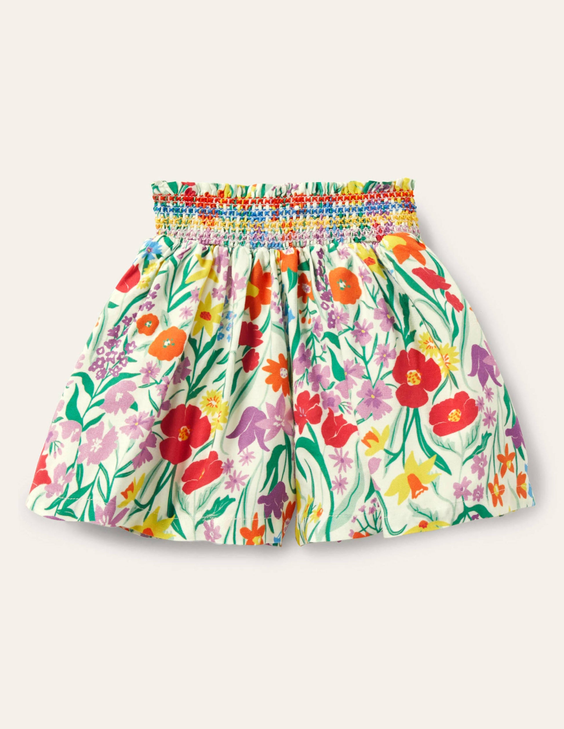 Shirred Waist Culottes-Multi Spring Meadow-1