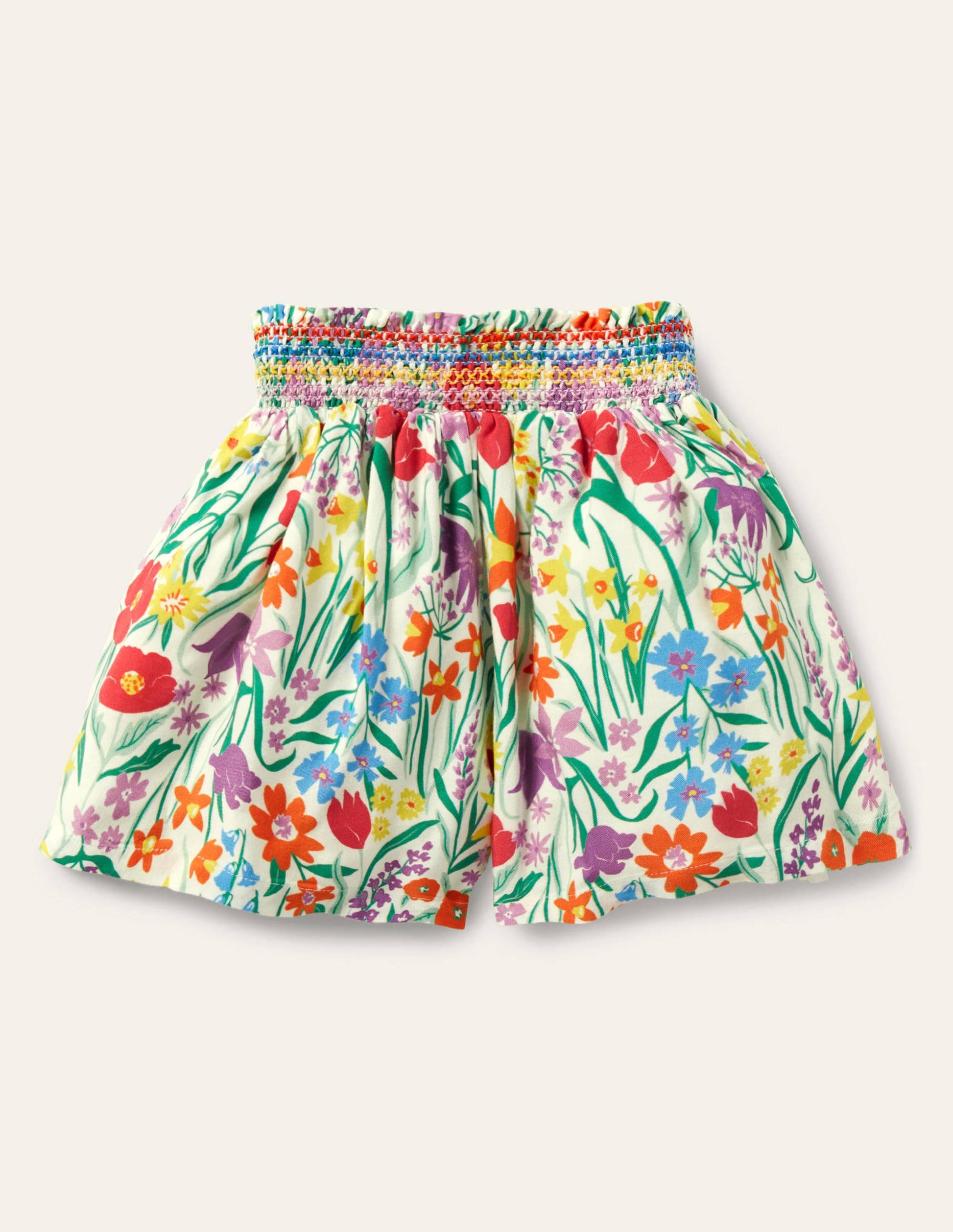 Shirred Waist Culottes-Multi Spring Meadow-2