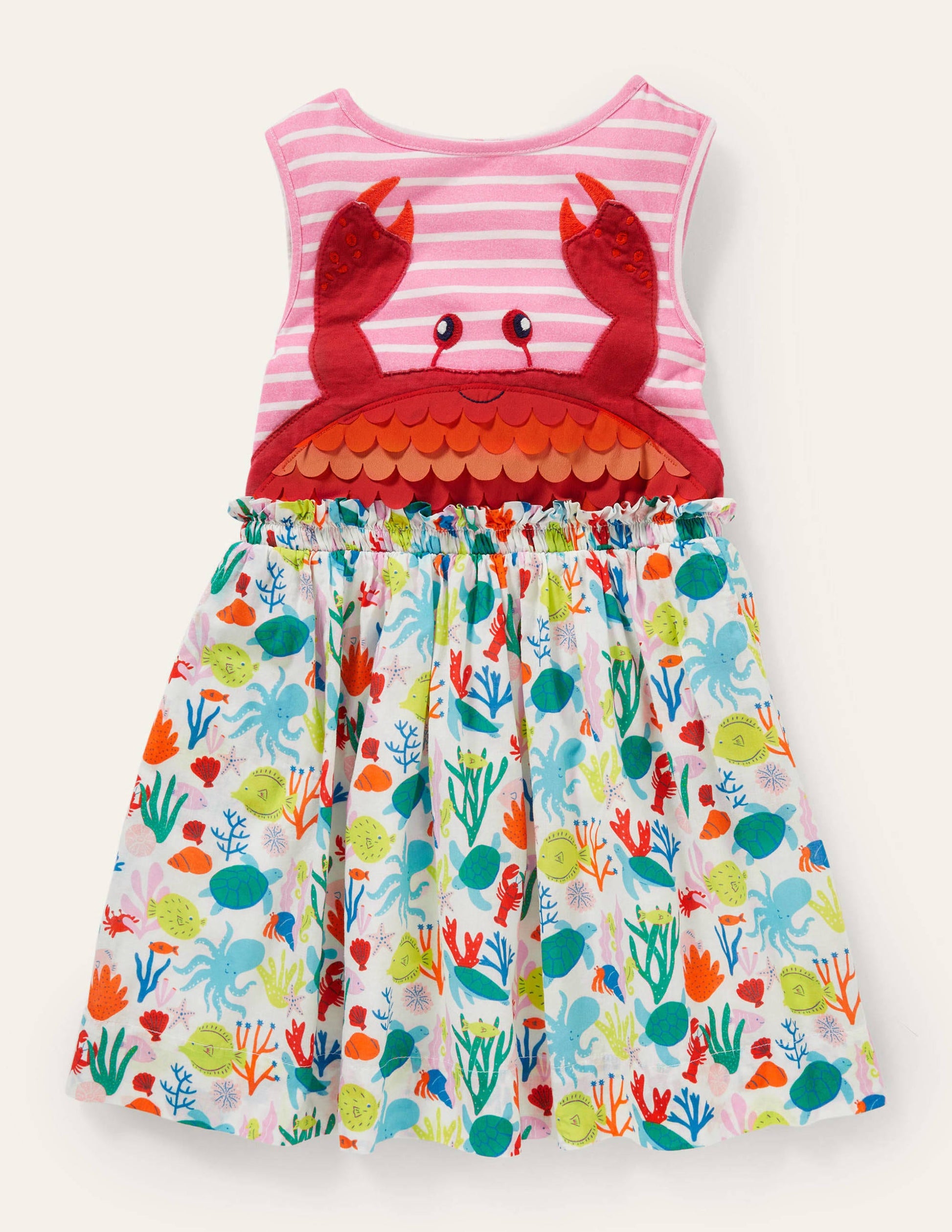 Appliqué Woven Mix Dress-Boto Pink/Ivory Crab-1