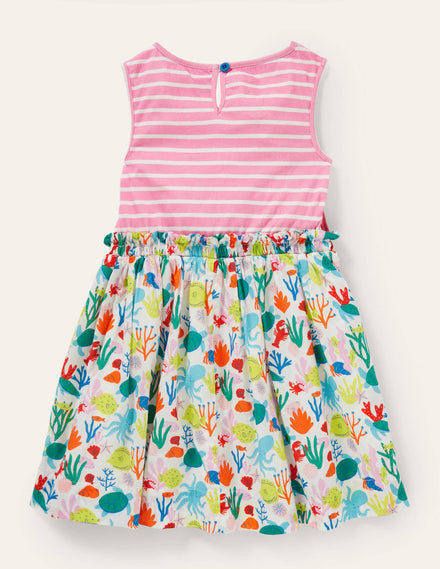 Appliqué Woven Mix Dress-Boto Pink/Ivory Crab
