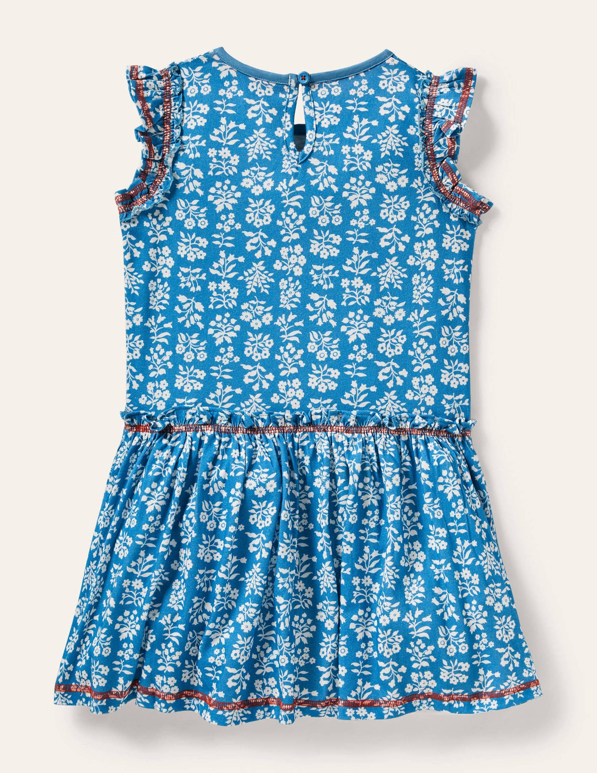 Frill Detail Jersey Dress-Bahama Blue/ Ivory Woodblock-2