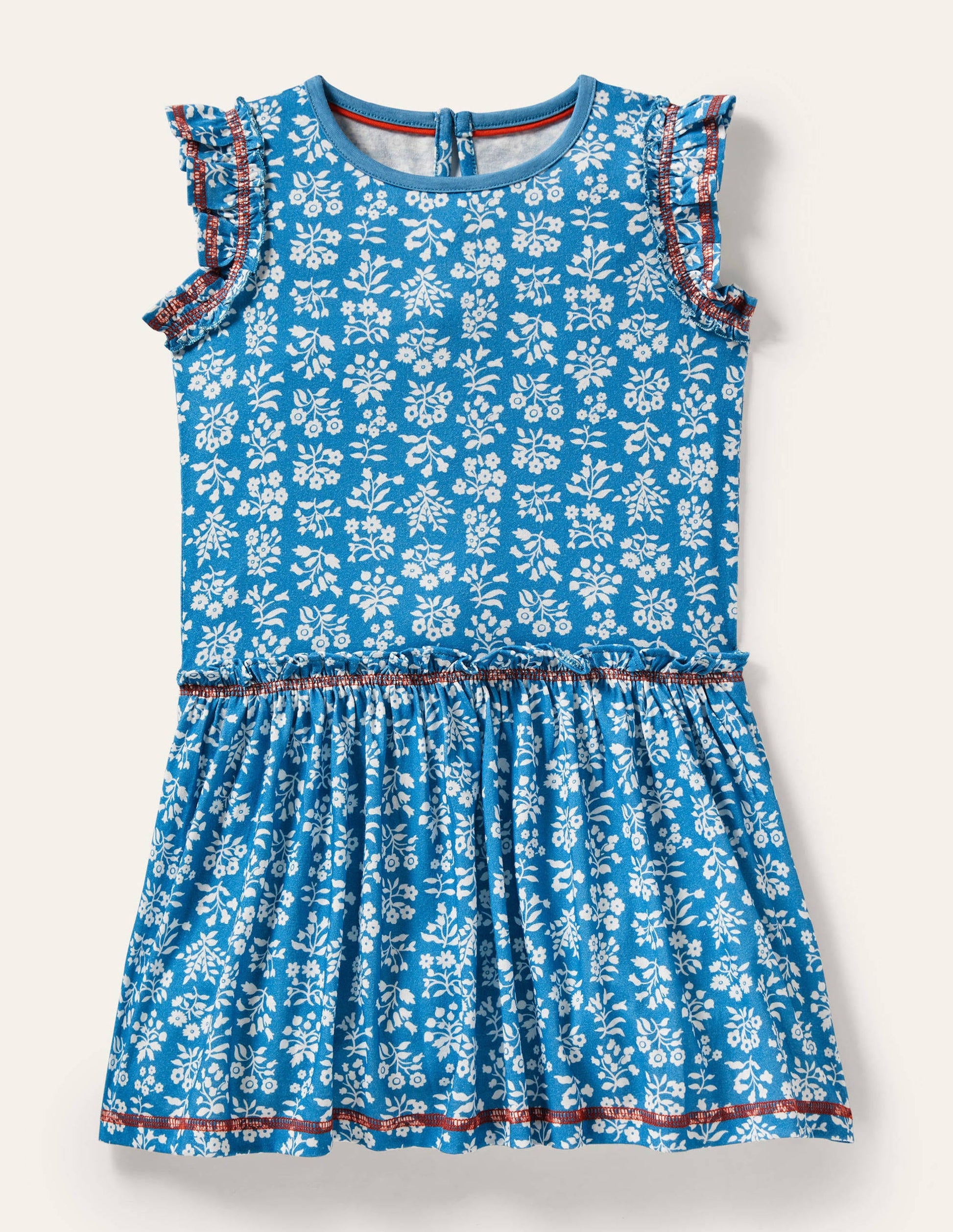 Frill Detail Jersey Dress-Bahama Blue/ Ivory Woodblock-1